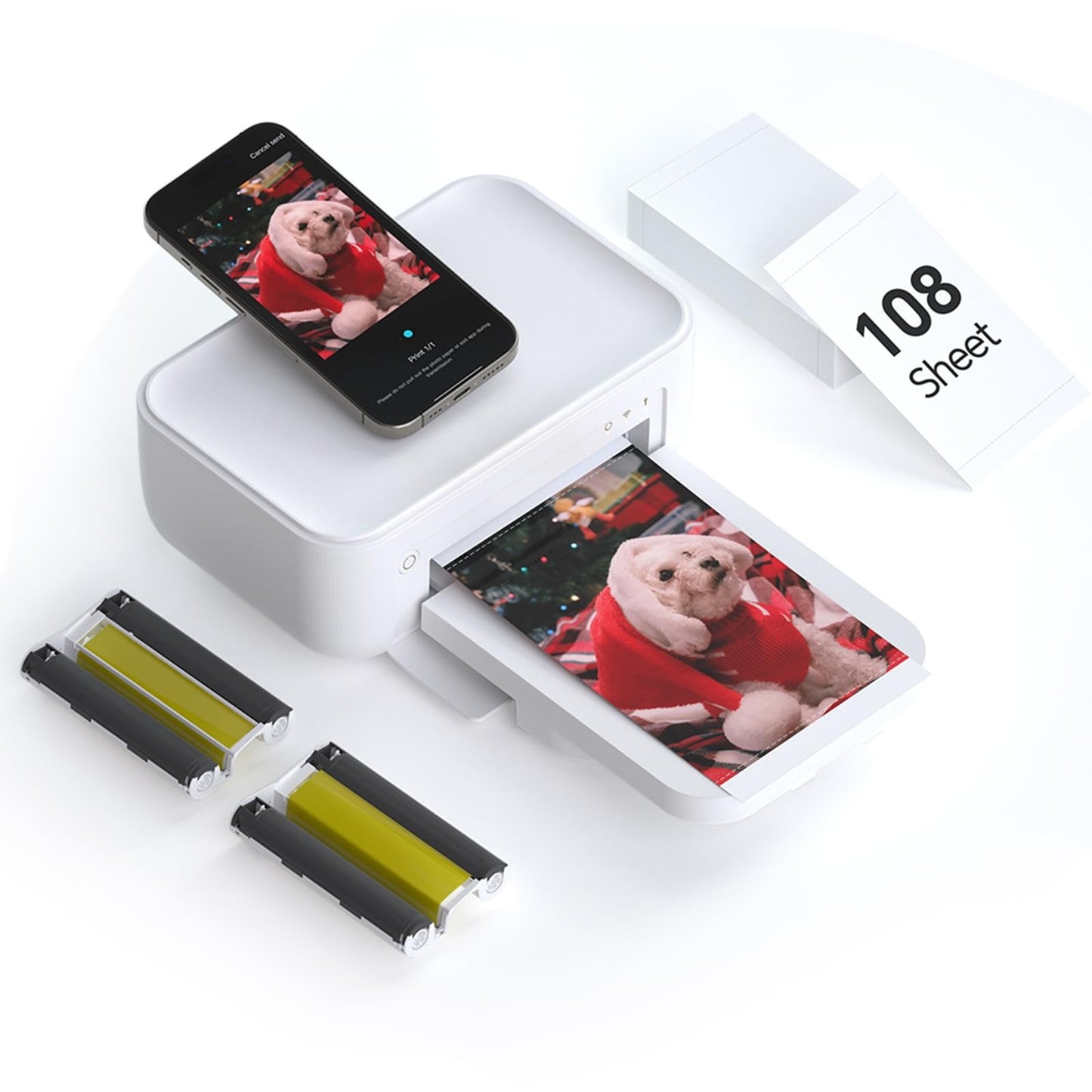 HPRT Photo Printer 4x6,+108Sheets&2ribbon,Instant Picture Printer for iPhone, Android, Smartphone,Portable Photo Printers for Home Use,Thermal Dye-Sublimation, AR Video Printing(White)