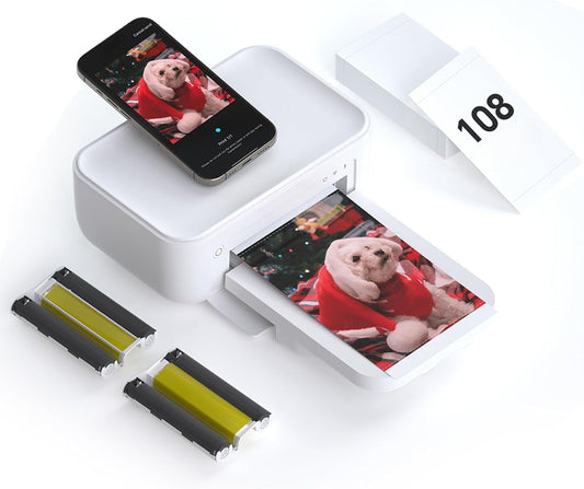 HPRT Photo Printer 4x6,+108Sheets&2ribbon,Instant Picture Printer for iPhone, Android, Smartphone,Portable Photo Printers for Home Use,Thermal Dye-Sublimation, AR Video Printing(White)