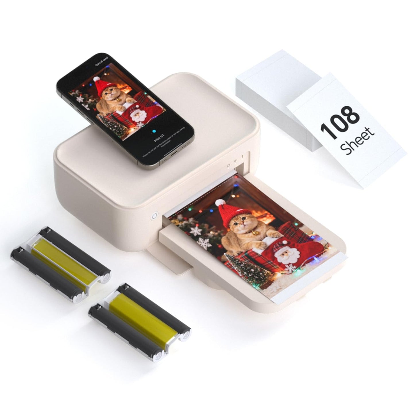 HPRT Photo Printer 4x6,+108Sheets&2ribbon,Instant Picture Printer for iPhone, Android, Smartphone,Portable Photo Printers for Home Use,Thermal Dye-Sublimation, AR Video Printing（White）