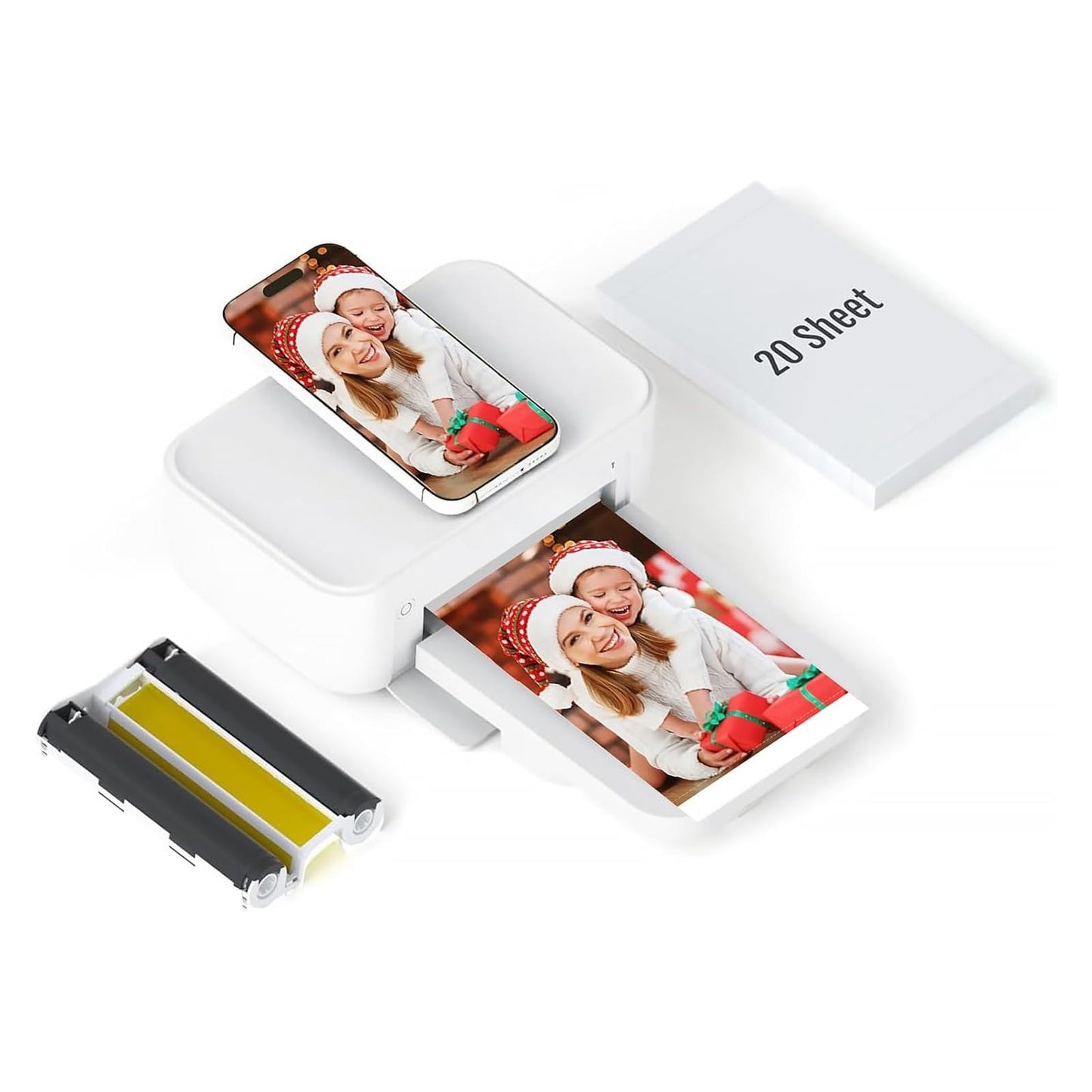 HPRT Photo Printer 4x6,+108Sheets&2ribbon,Instant Picture Printer for iPhone, Android, Smartphone,Portable Photo Printers for Home Use,Thermal Dye-Sublimation, AR Video Printing（White）