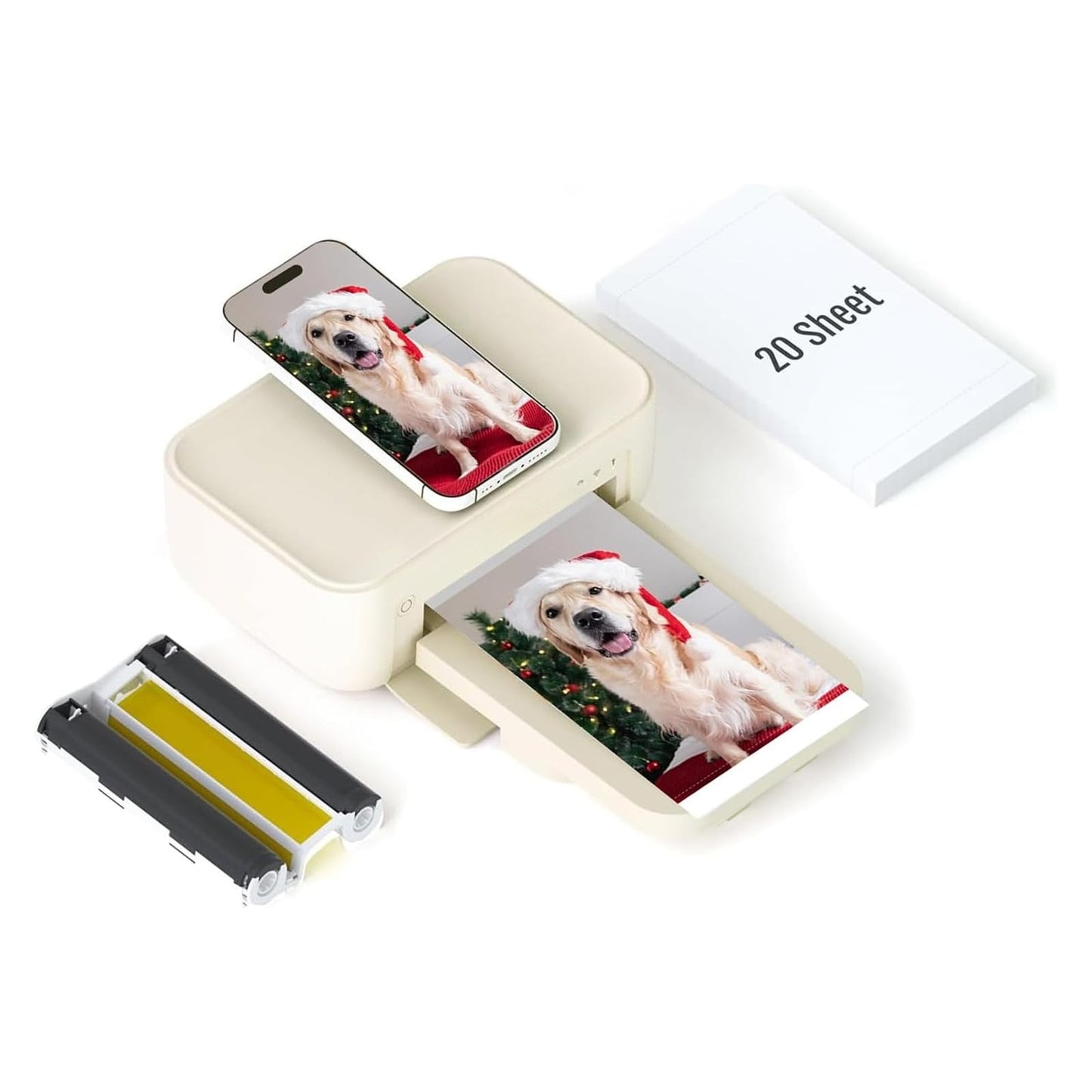 HPRT Photo Printer 4x6,+108Sheets&2ribbon,Instant Picture Printer for iPhone, Android, Smartphone,Portable Photo Printers for Home Use,Thermal Dye-Sublimation, AR Video Printing（White）